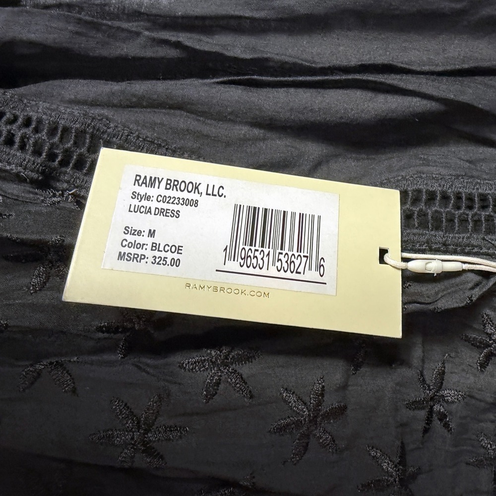 Ramy Brook Lucia Dress Black Strapless Embroidered Eyelet Cotton Silk Sz M - Picture 8 of 10